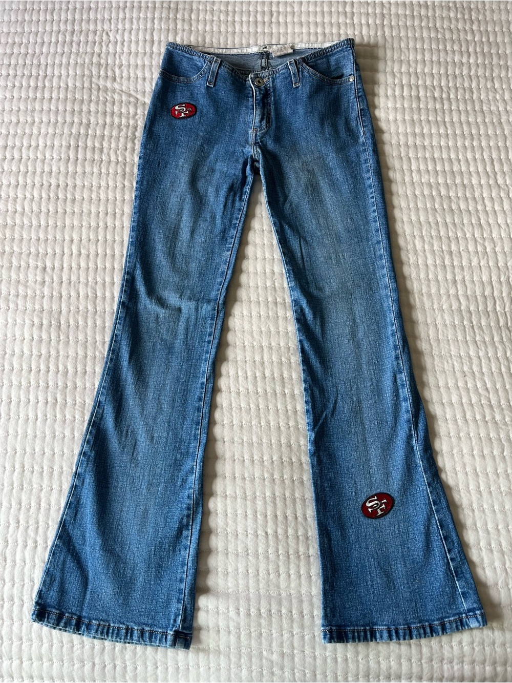Vintage Flare Low Rise Jeans Red San Francisco 49ers Patch Women’s 24 XS